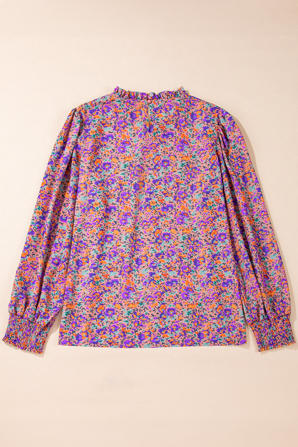 Purple Floral Shirred-Cuff Blouse