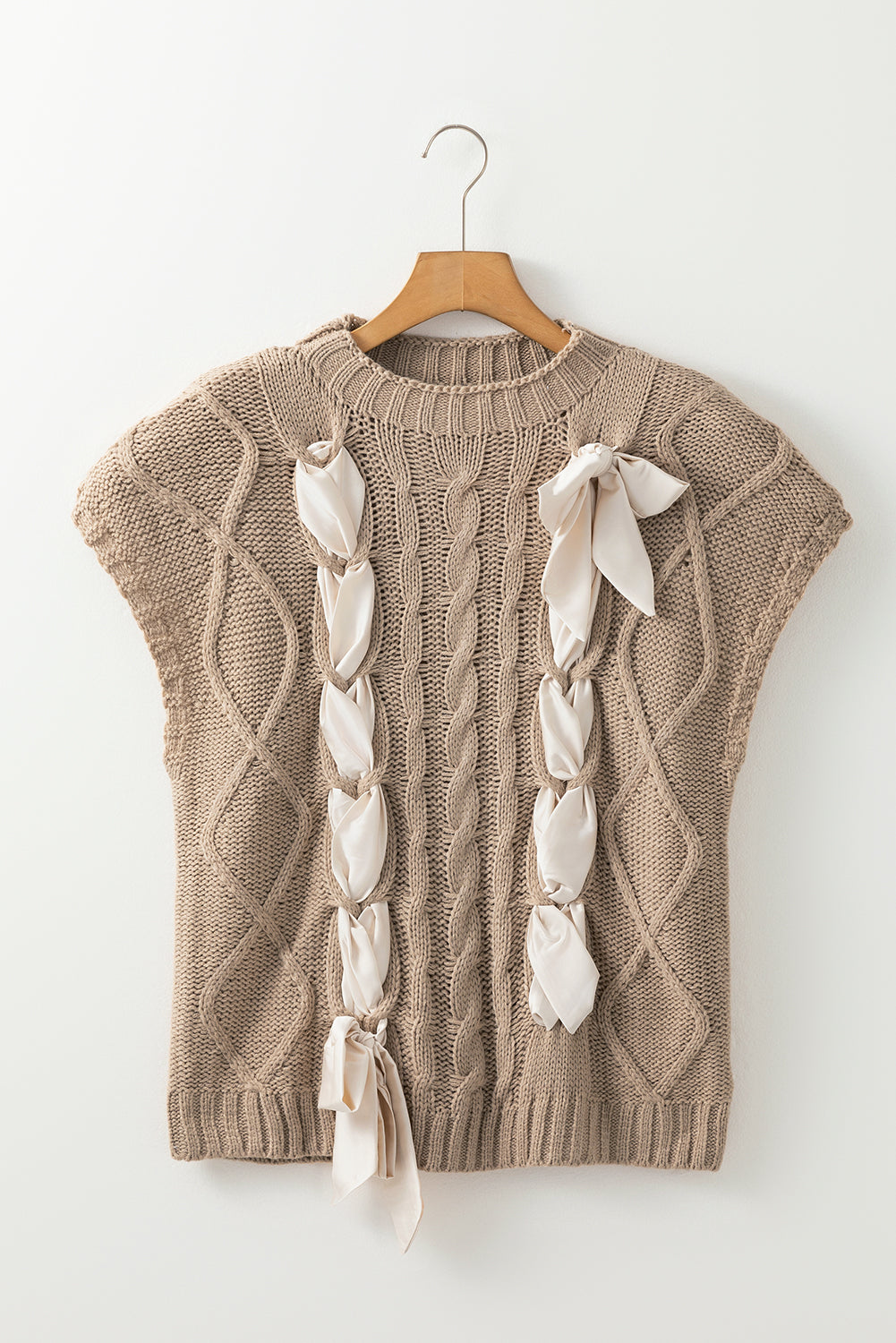 Simply Taupe Cable Knit Bow Sweater