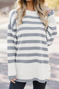 Gray Stripe Ribbed Tunic Sweater
