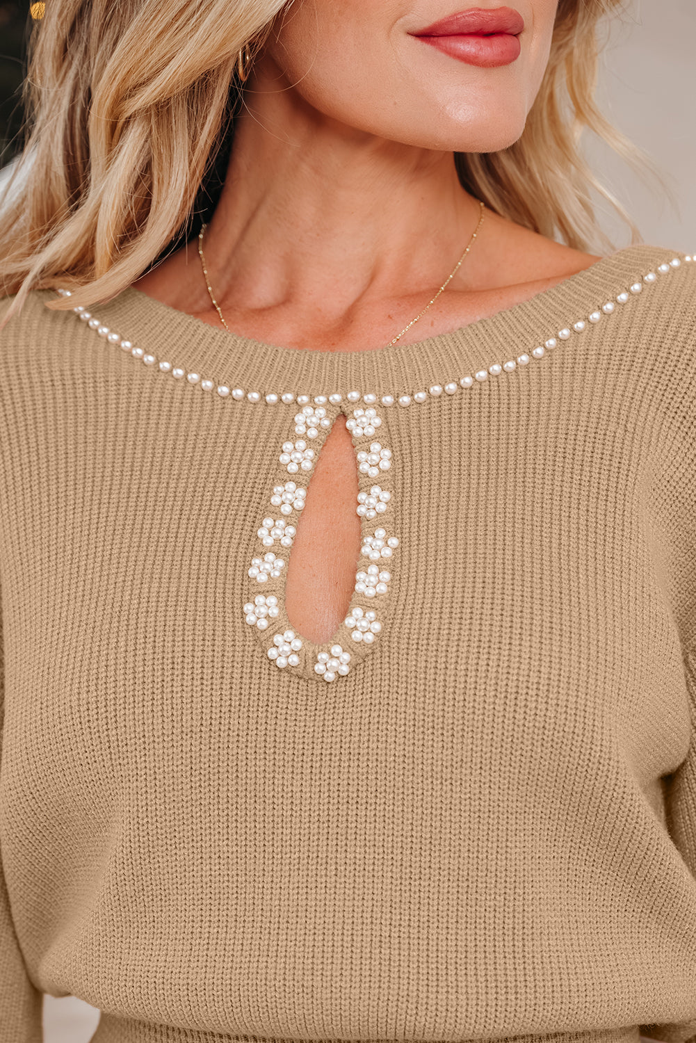 Smoke Gray Pearl Embellished Sweater Dress