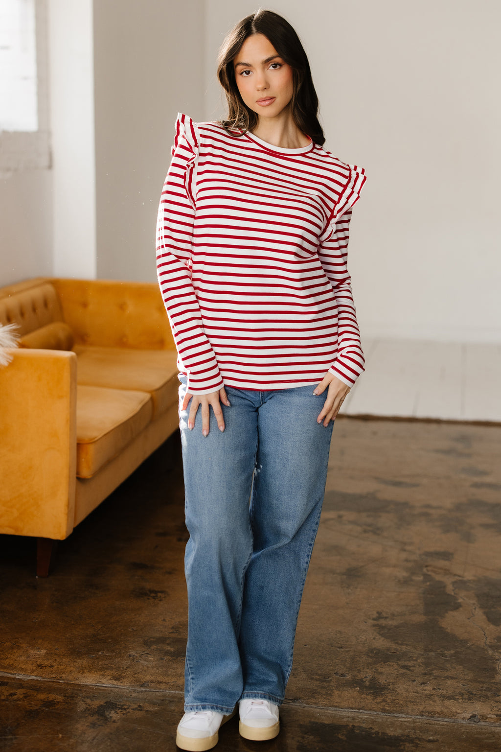Red Stripe Long Sleeve Top