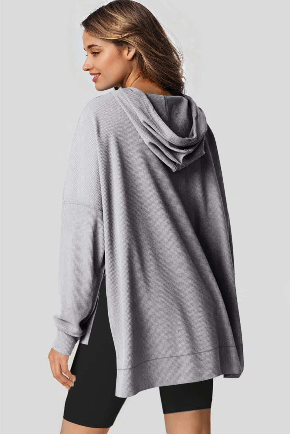 Light Pink Waffle-Knit Fleece Hoodie