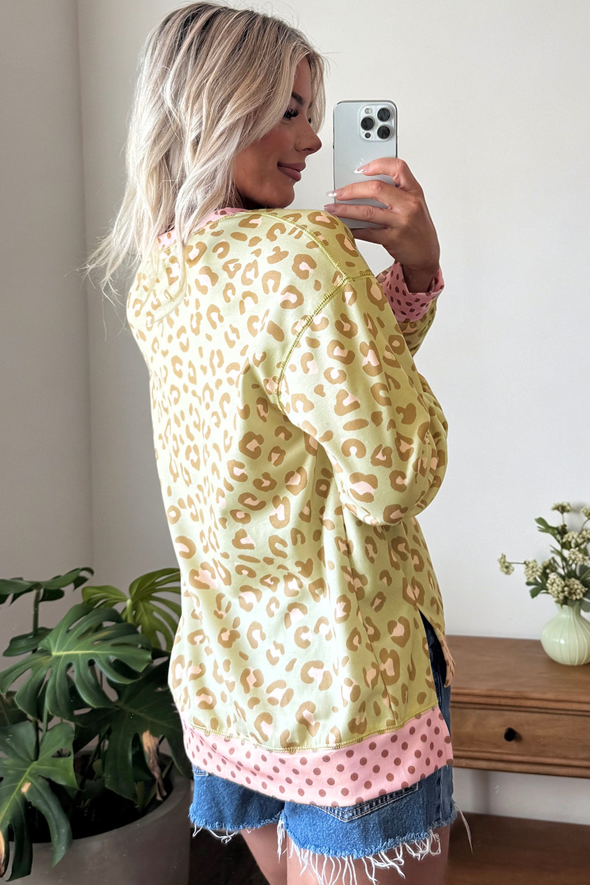 Leopard Polka Dot Colorblock Top