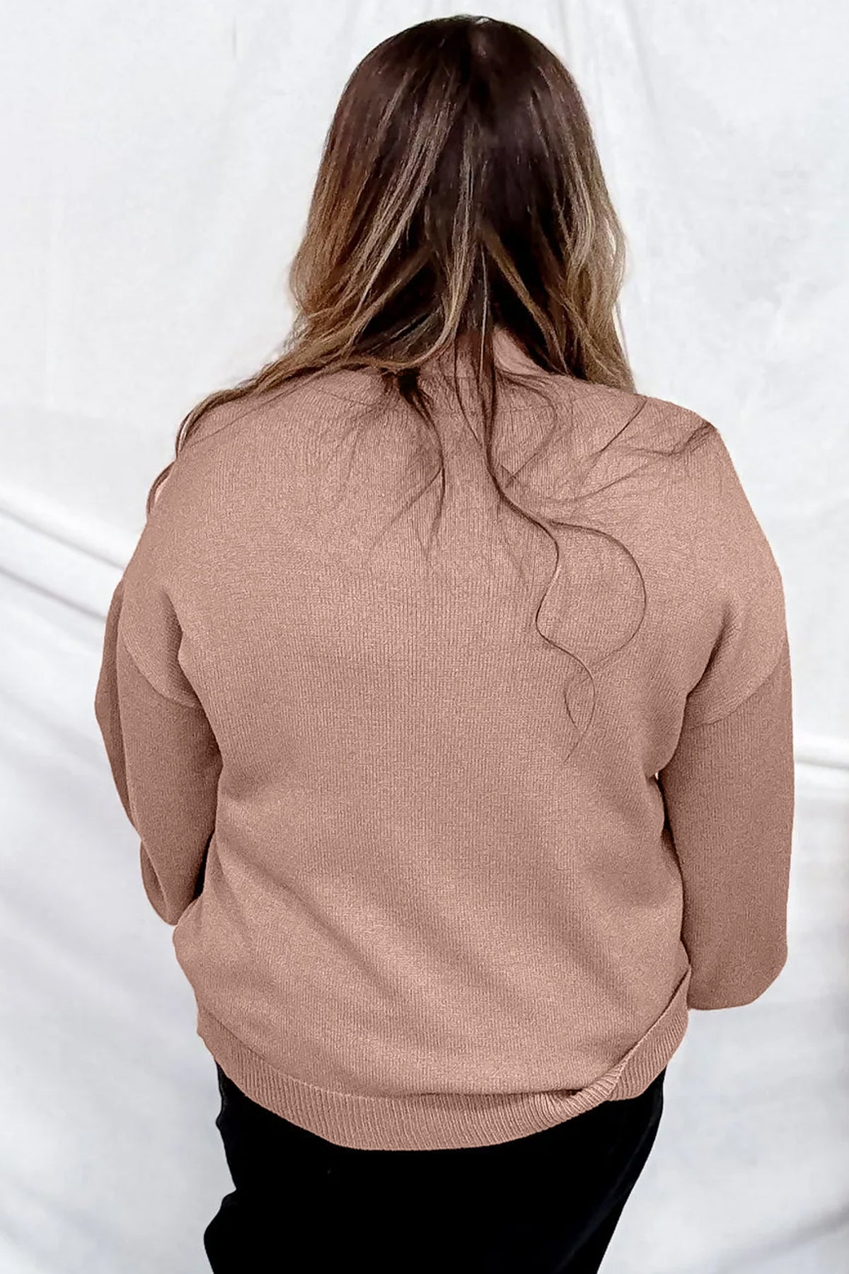 Dark khaki plus size sweater with leopard bow embroidery, drop shoulder design, from Dear-Lover, perfect for casual wear.