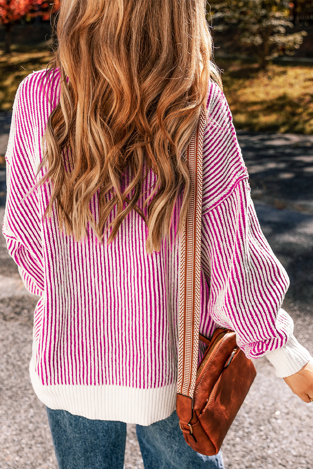 Dark Blue Striped Knit Sweater