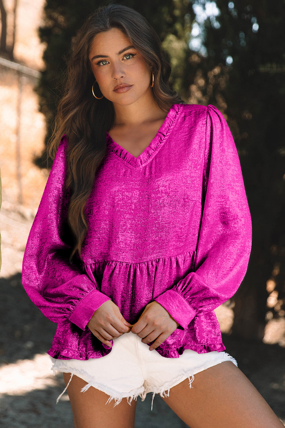 Rose Red Metallic Babydoll Blouse