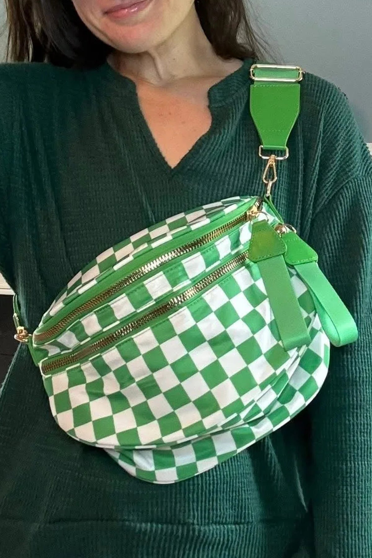 Phalaenopsis Checkered Print Wide Strap Large Crossbody Bag