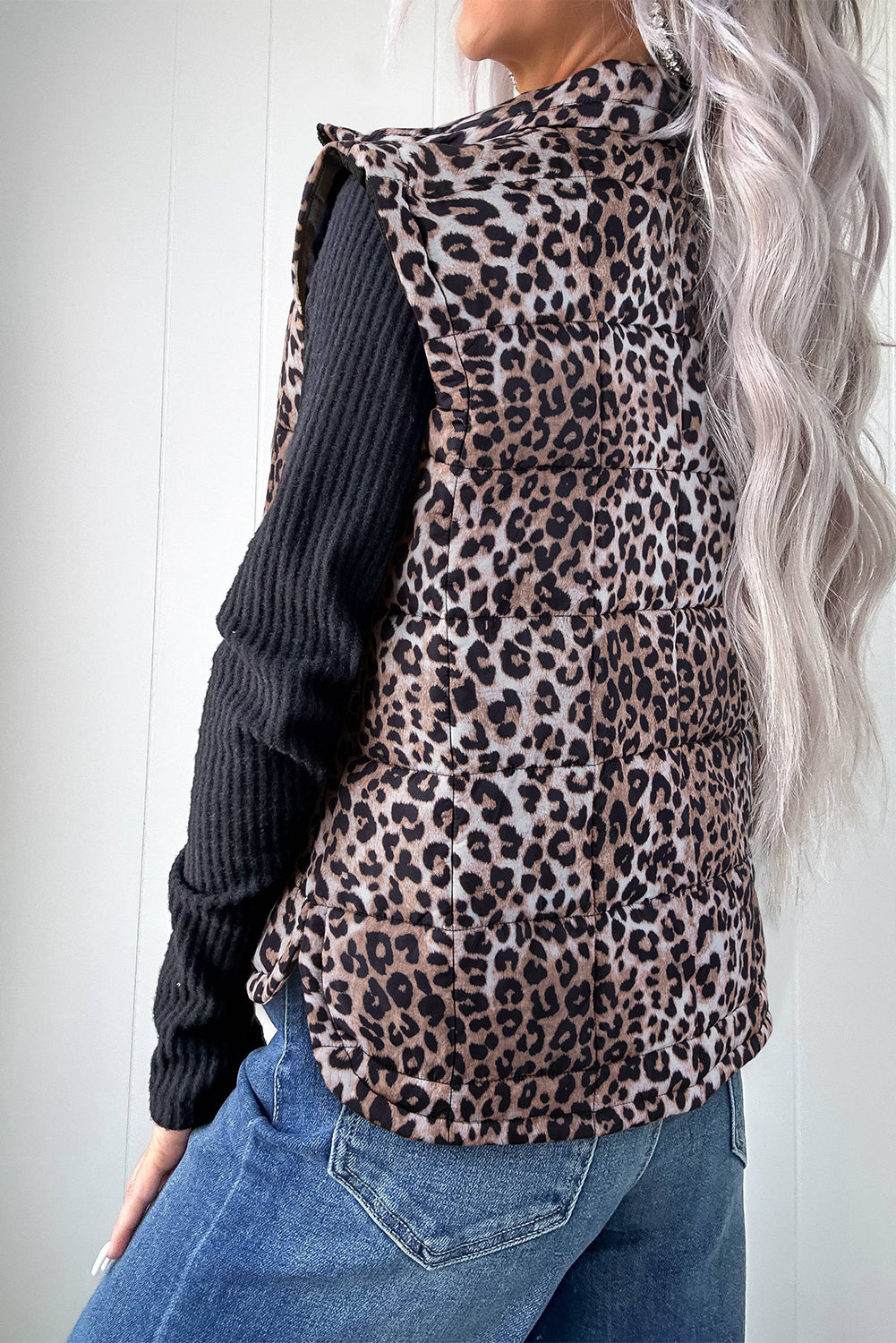Brown Leopard Print Puff Vest