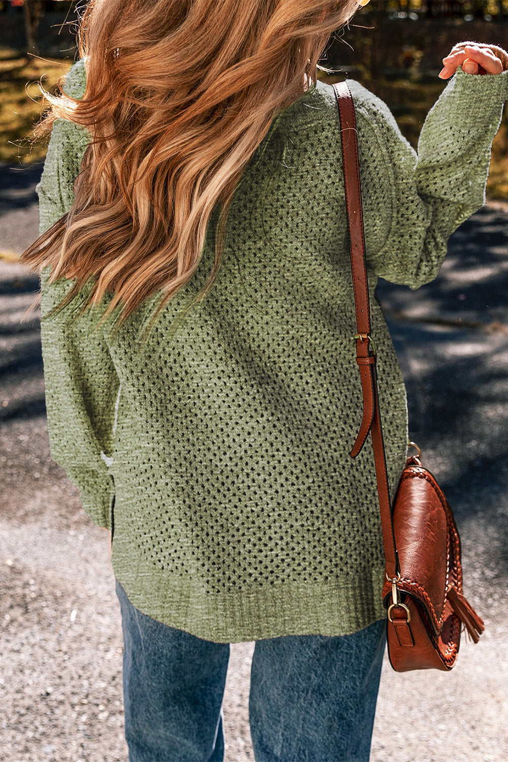 Jungle Green Eyelet V-Neck Sweater