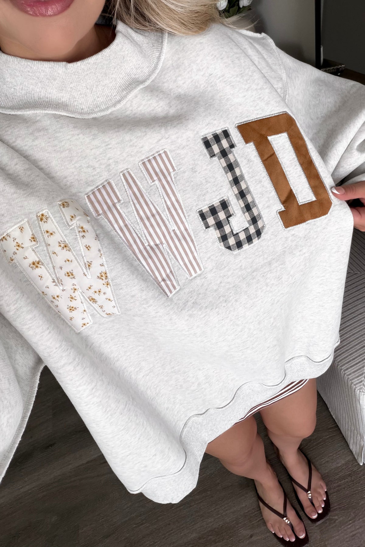 WWJD Patchwork Mock Neck Sweatshirt