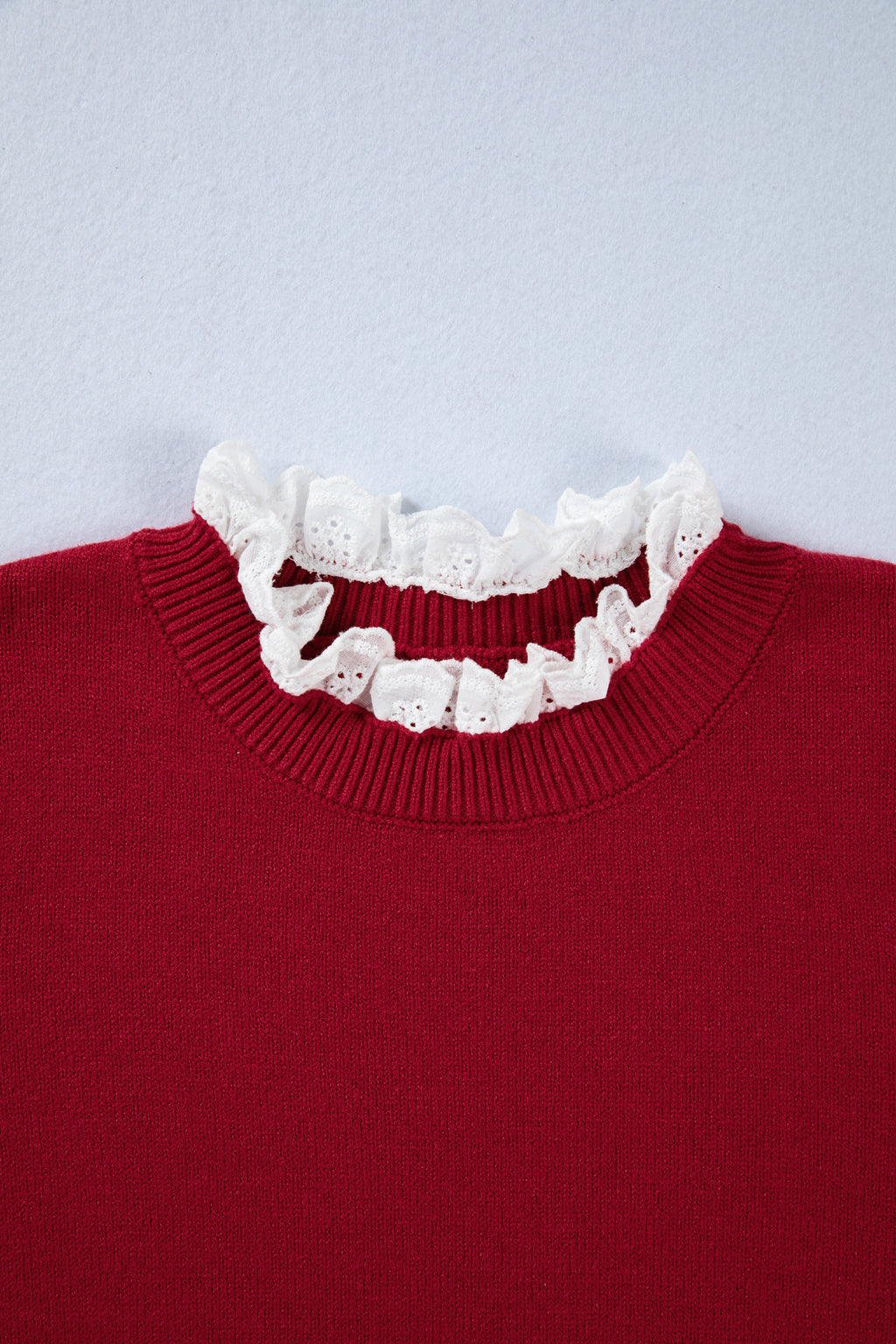 Laced Trim Loose Sweater with Buttoned Cuffs