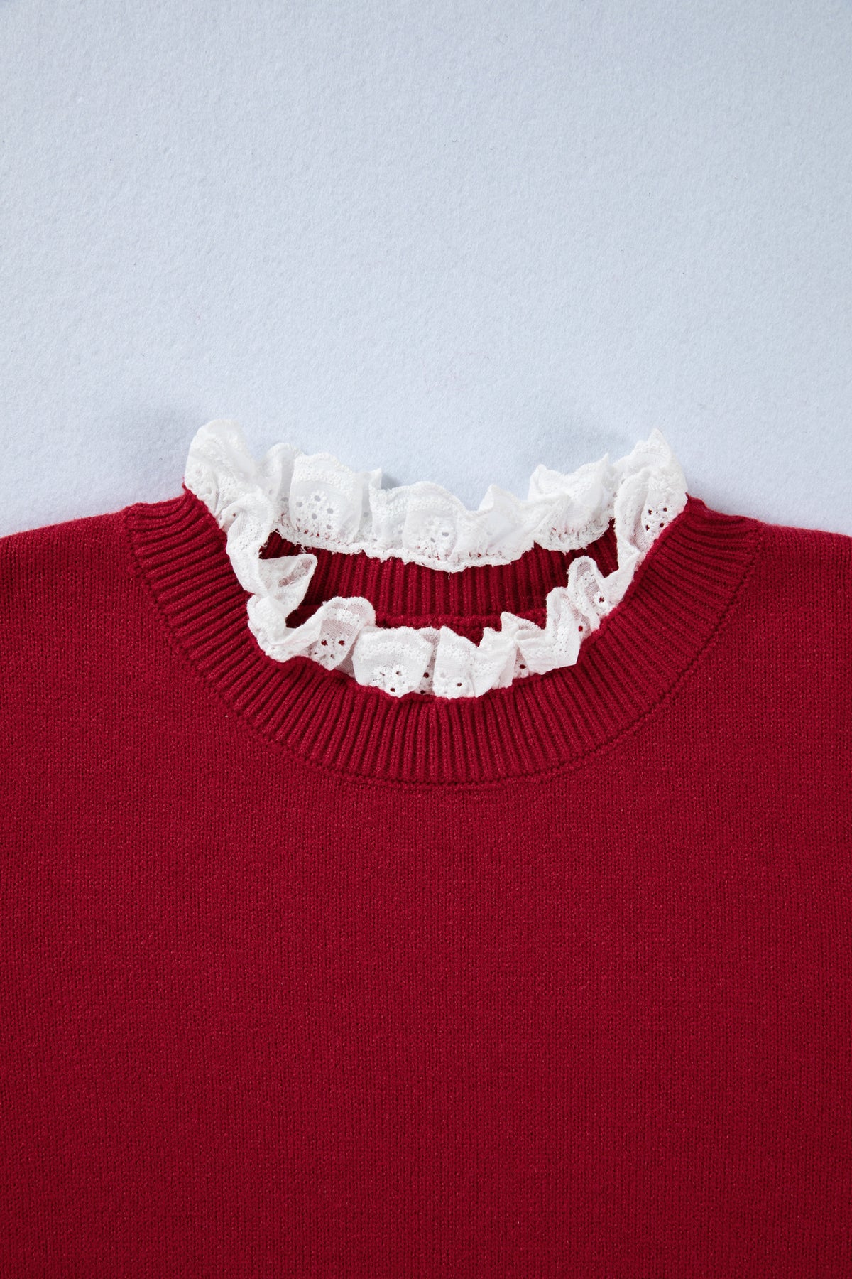 Laced Trim Loose Sweater with Buttoned Cuffs