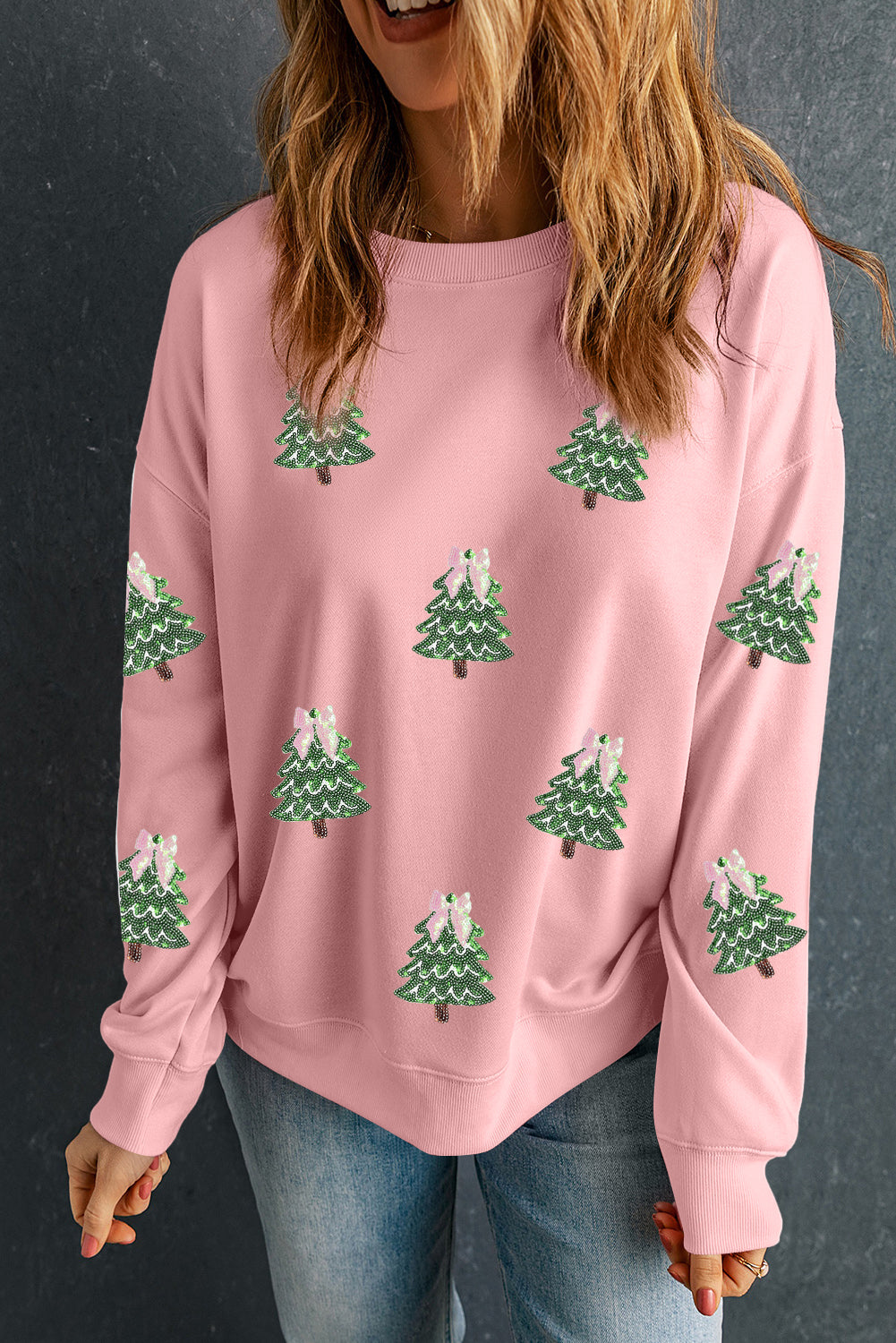 Pink Sequin Xmas Tree Sweatshirt