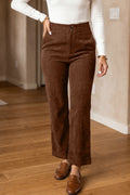 Dear-Lover coffee-colored corduroy ankle-length pants with elastic waist and straight leg for a casual, comfortable look.