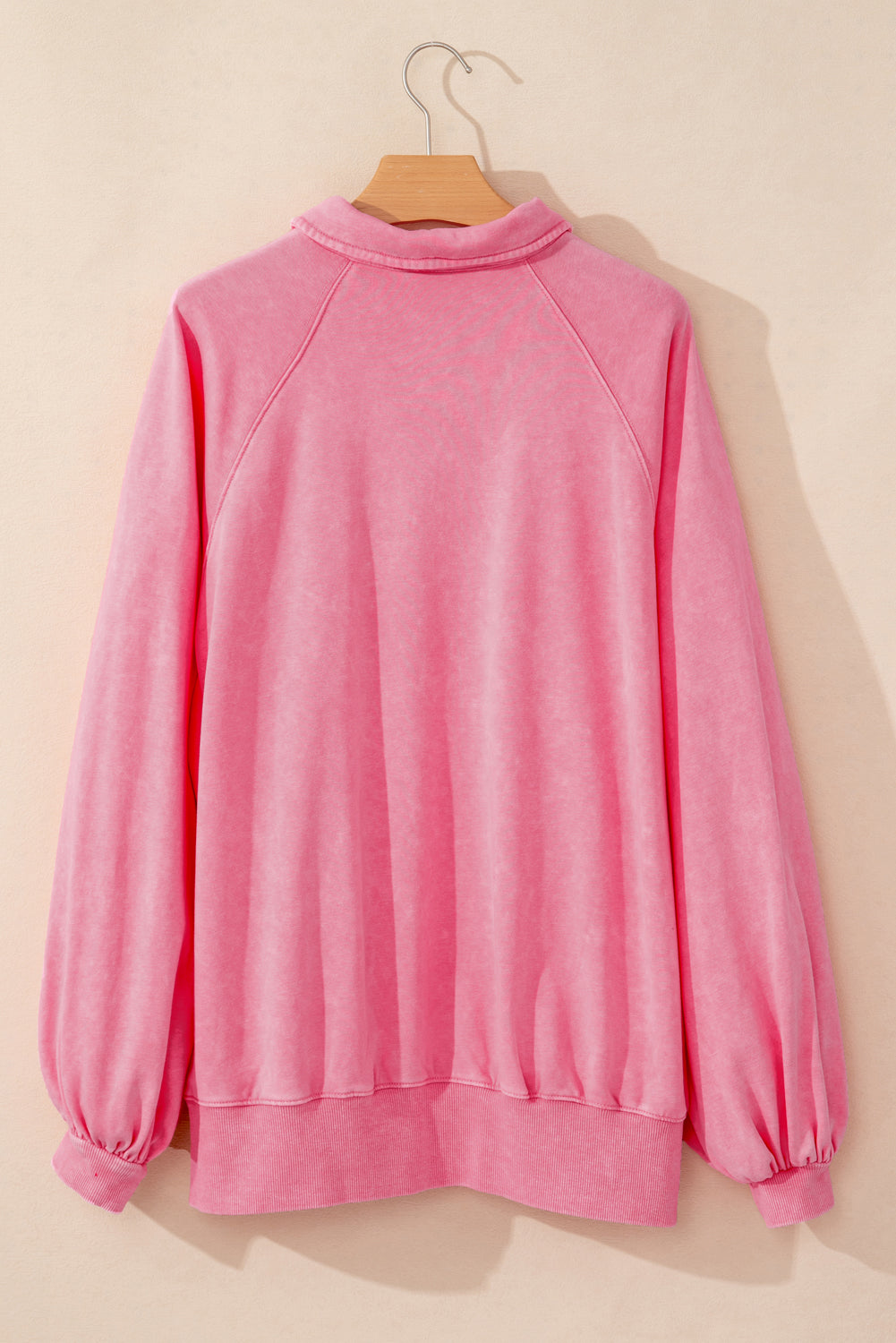 Pink Snap-Button Balloon-Sleeve Sweatshirt