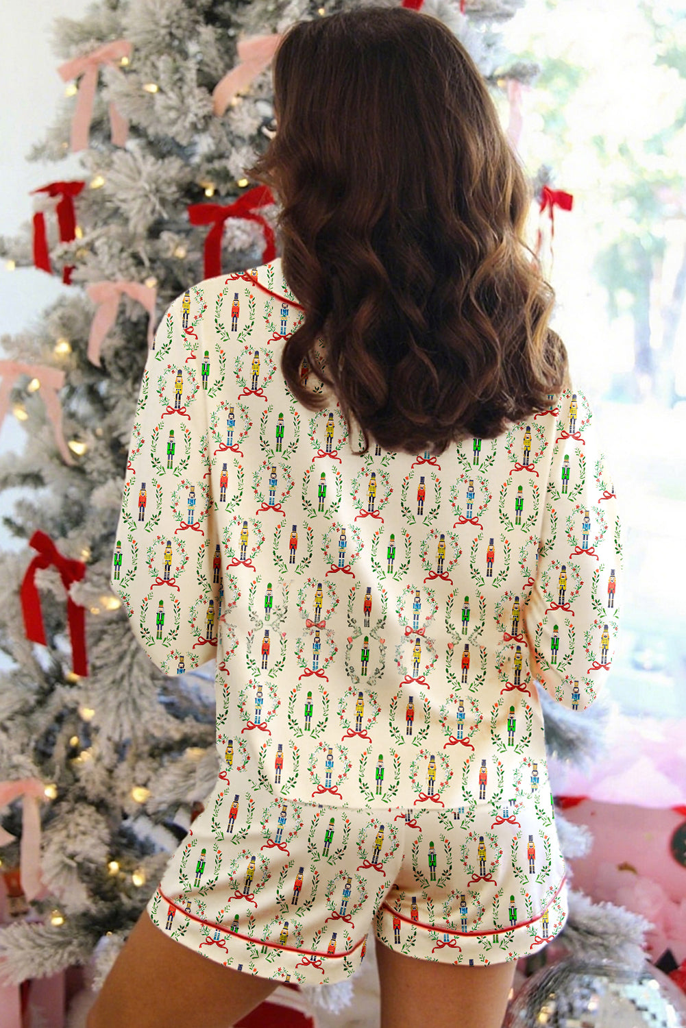 Beige Nutcracker Bow Pajama Set