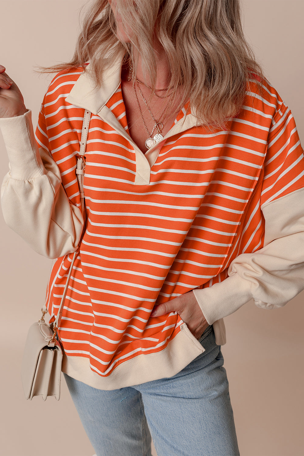 Orange Stripe Color Block Sweatshirt