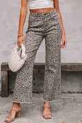 Leopard Frayed Wide-Leg Jeans