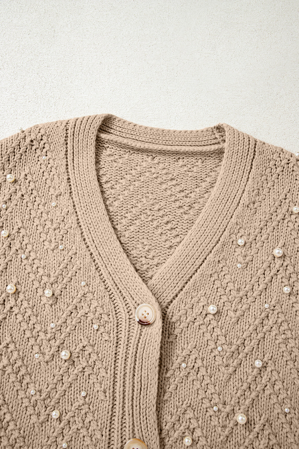 Smoke Gray Pearl Button-Front Cardigan