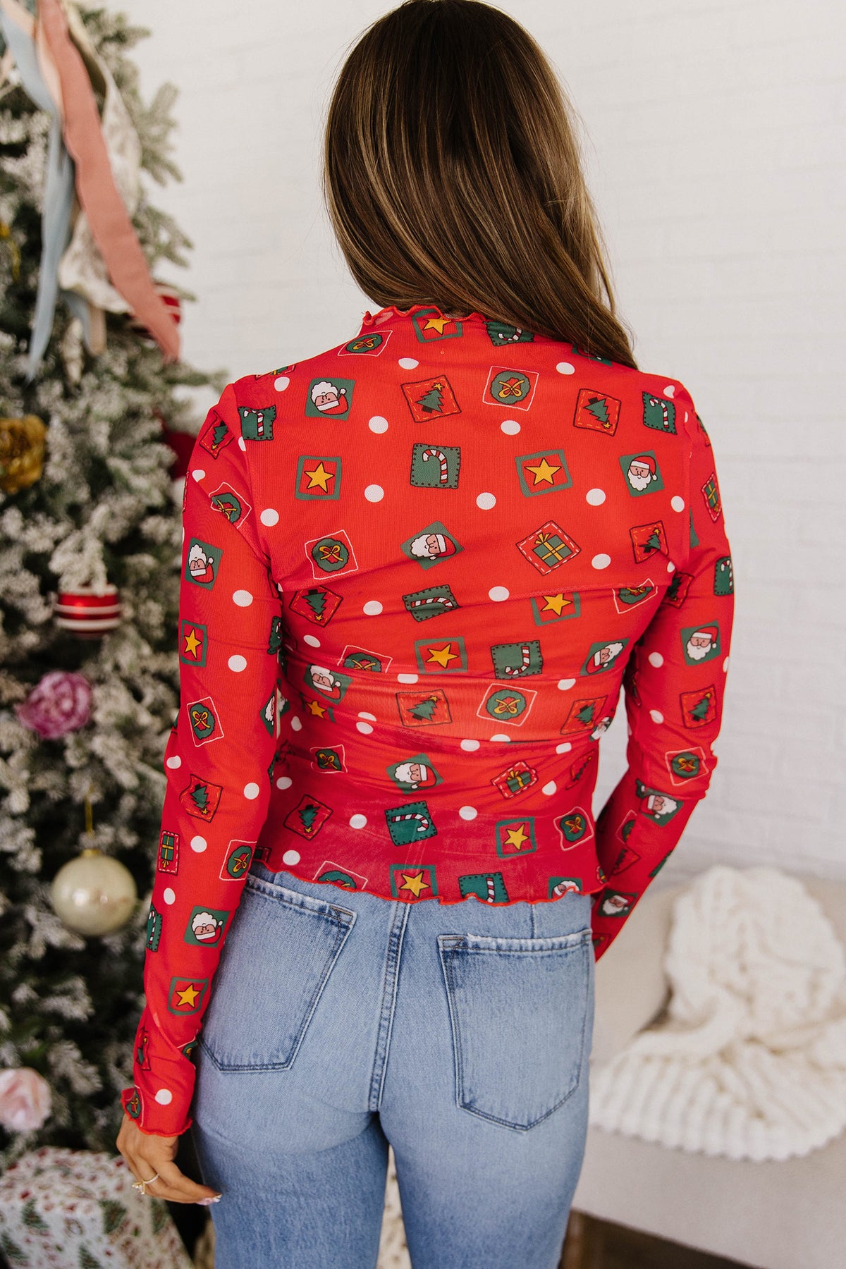 Fiery Red Christmas Sheer Mesh Top