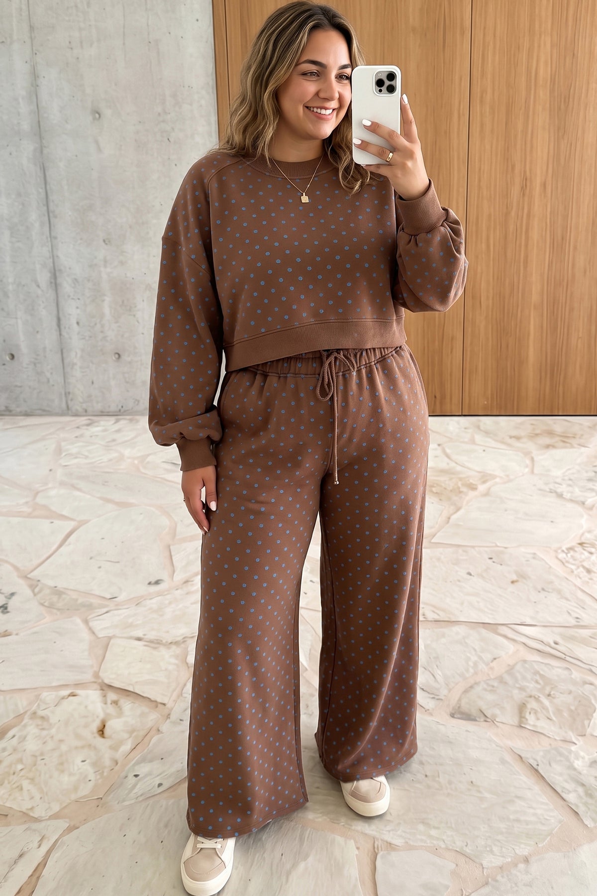 Plus size polka dot lounge set by Dear-Lover featuring a comfortable top and matching pants for relaxed wear.