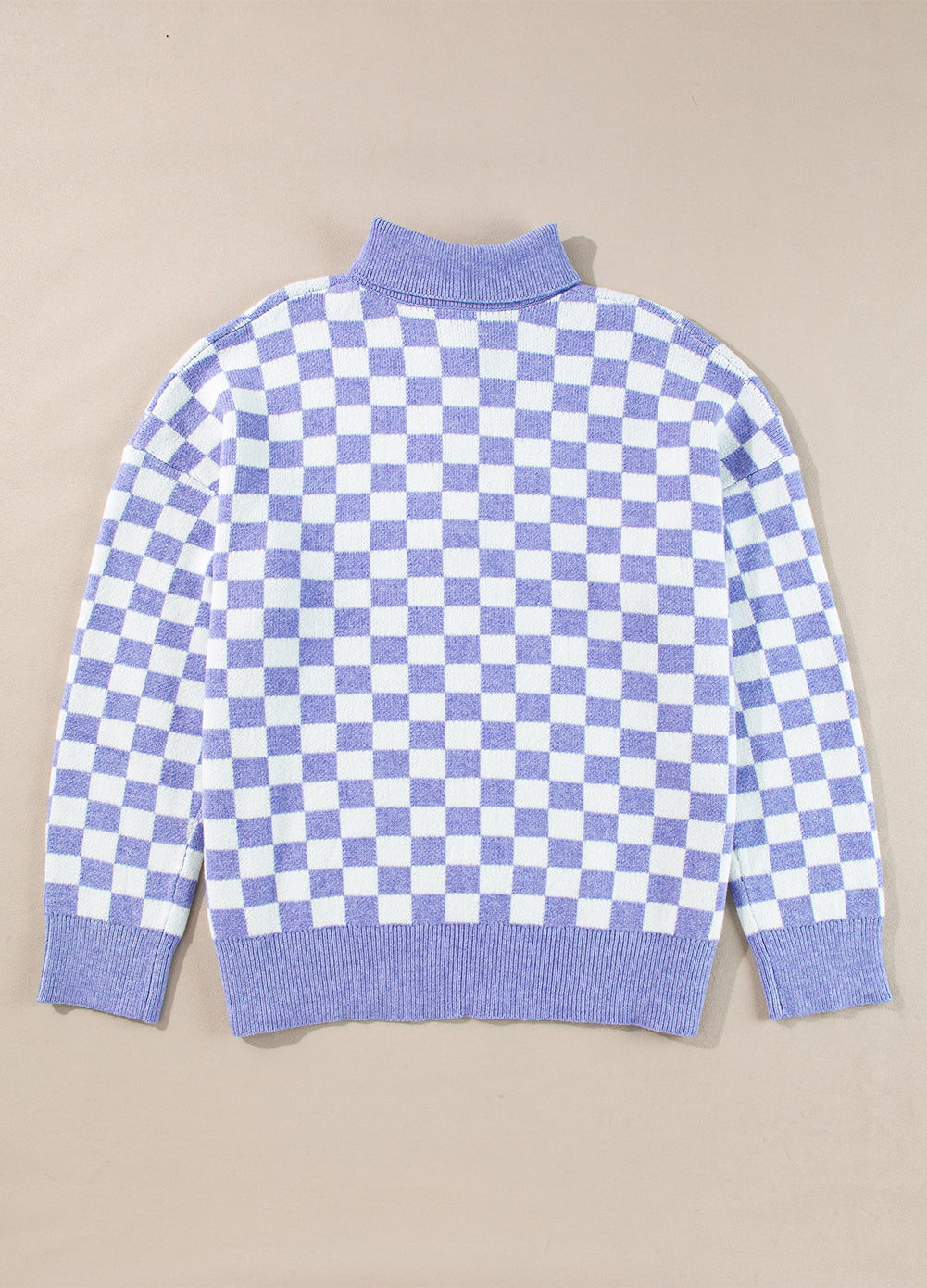 Purple checkered plus size sweater with collar and buttons by Dear-Lover, displayed on a hanger.
