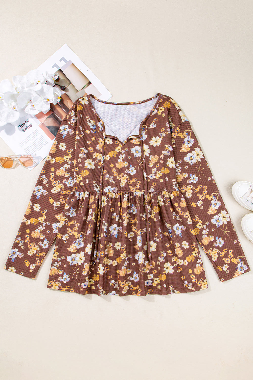 Plus Size Khaki Floral Babydoll Blouse