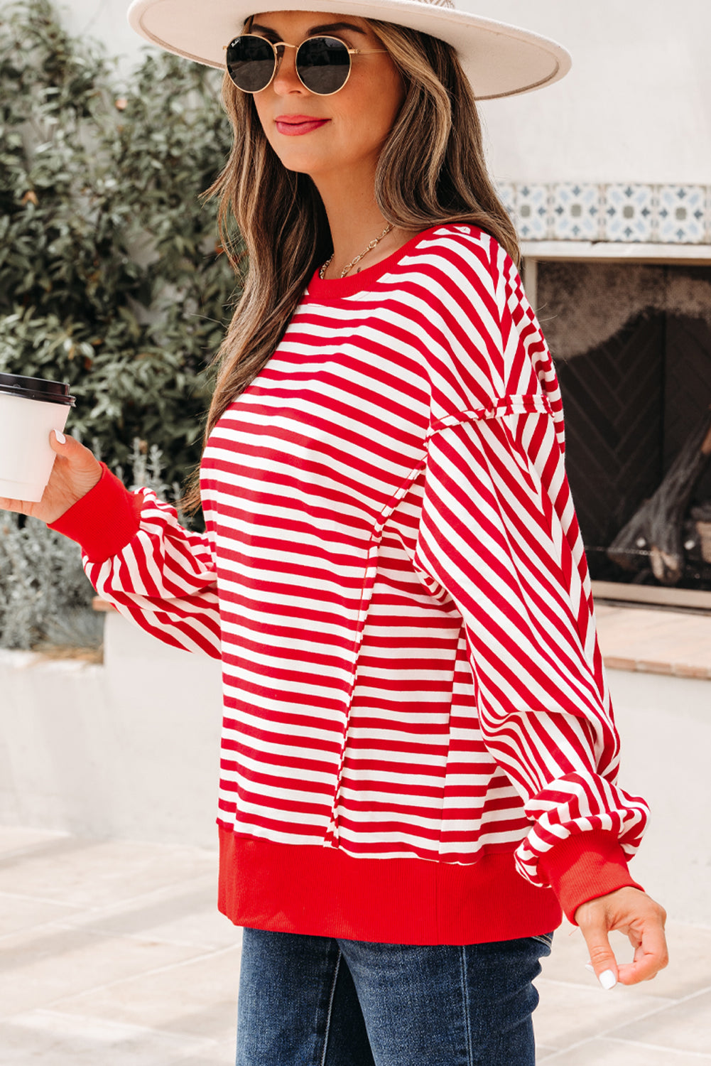 Orange Stripe Drop-Shoulder Top