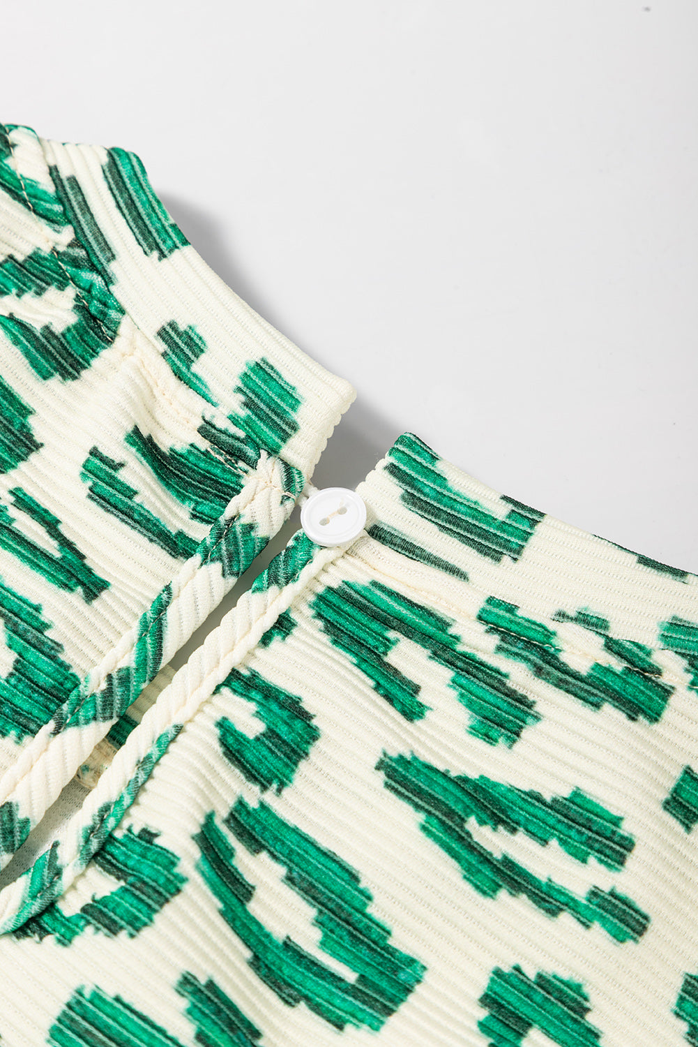 Blackish Green Leopard Puff-Sleeve Top