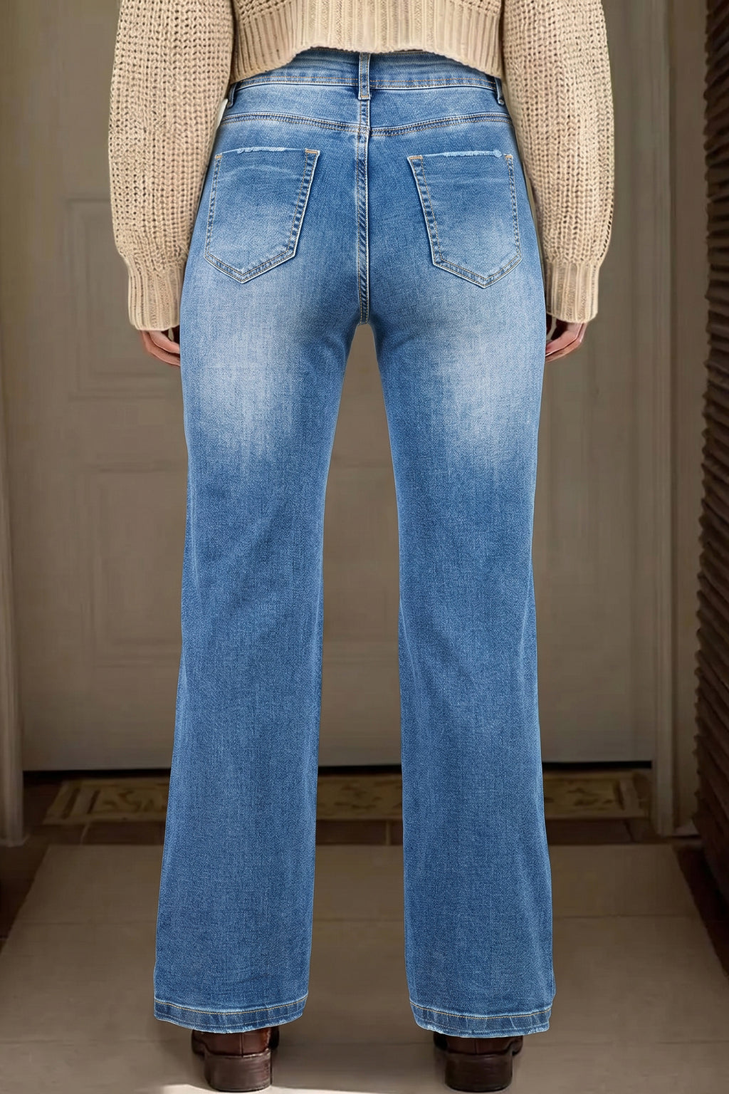 Ashleigh blue acid washed straight leg casual jeans by Dear-Lover, full-length denim bottoms with a relaxed fit.