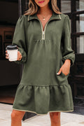 Jungle Green Quarter-Zip Mini Dress
