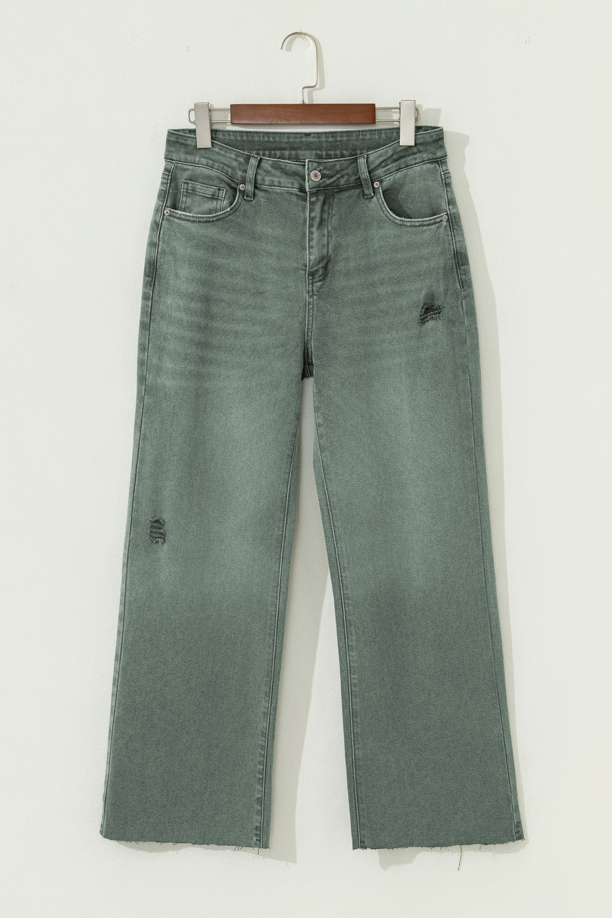 Four Leaf Clover Slight Distressed Raw Edge Wide Leg Jeans