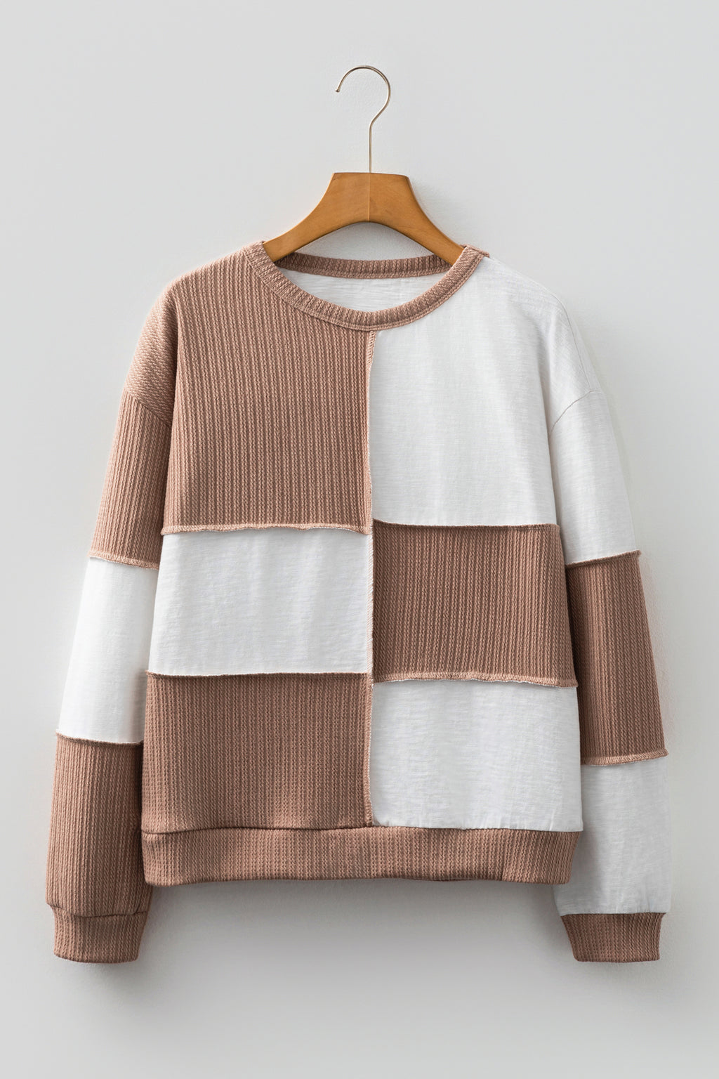 Dark Khaki Colorblock Checkered Knitted Sweater