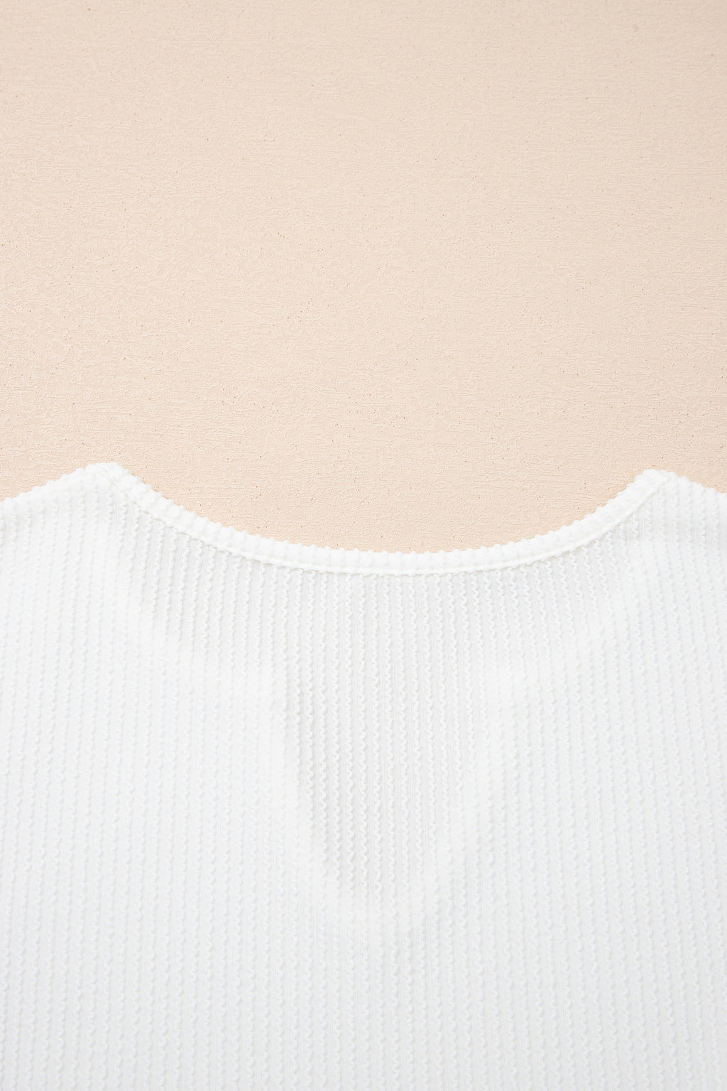 White Spiral Ribbed Raw Seam Color Block Patchwork Long Sleeve Top