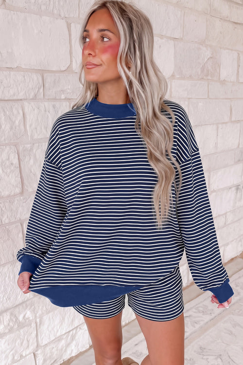 Blue Stripe Pullover & Shorts Set