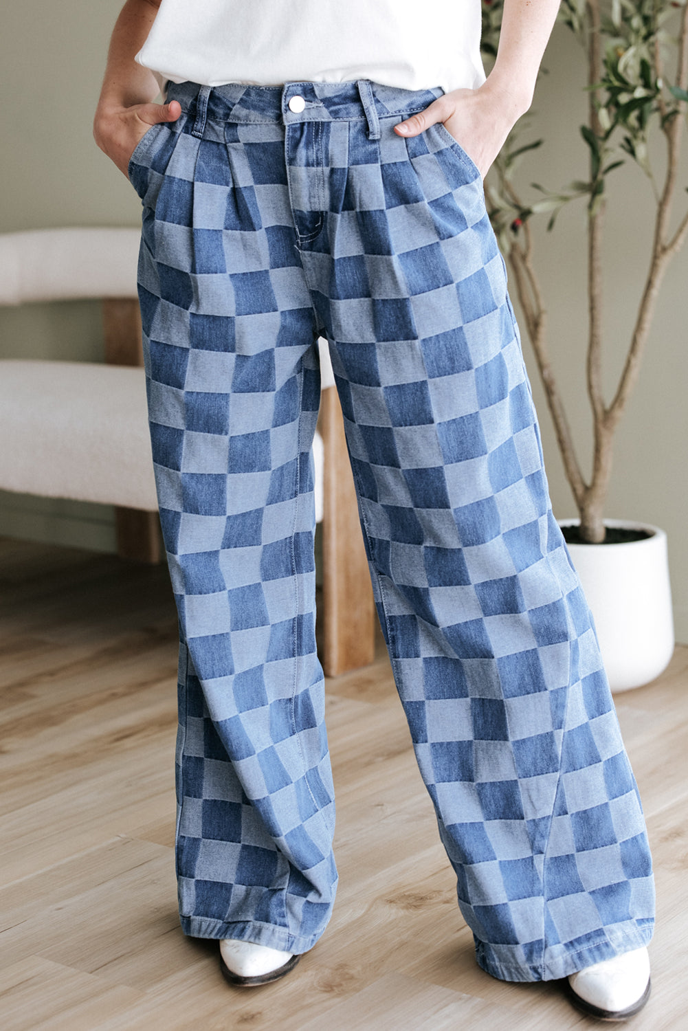 Dusk Check Wide-Leg Jeans