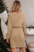 Smoke Gray Pearl Embellished Sweater Dress