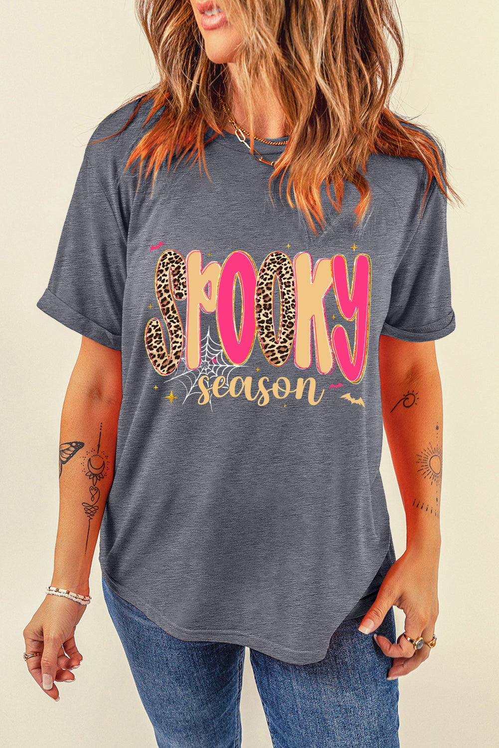 Gray Spooky Season Playful Halloween Graphic T Shirt