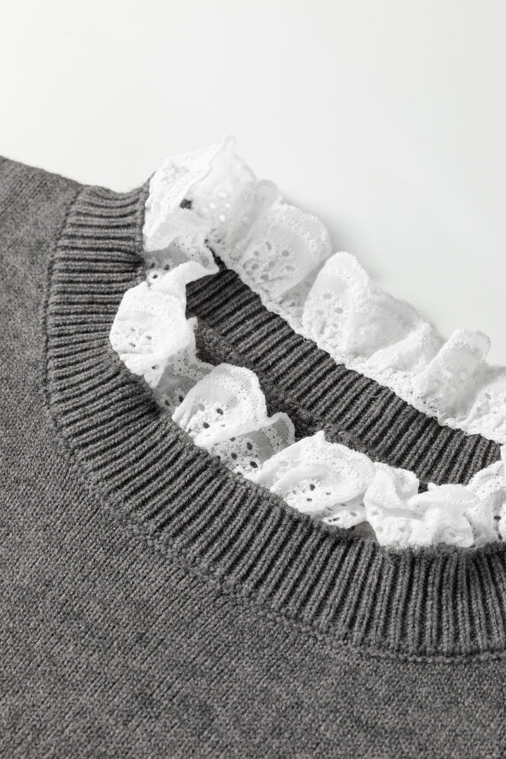 Laced Trim Loose Sweater with Buttoned Cuffs