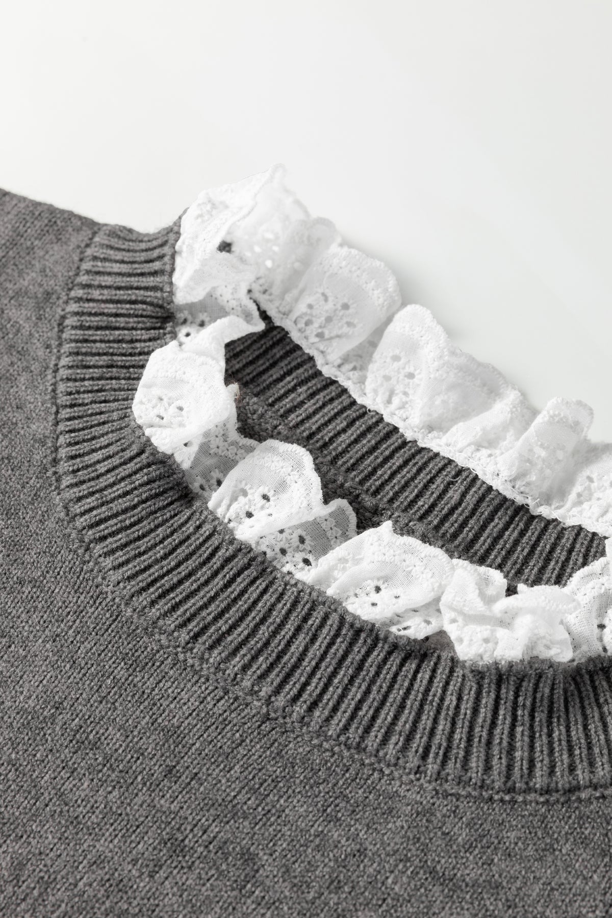 Laced Trim Loose Sweater with Buttoned Cuffs