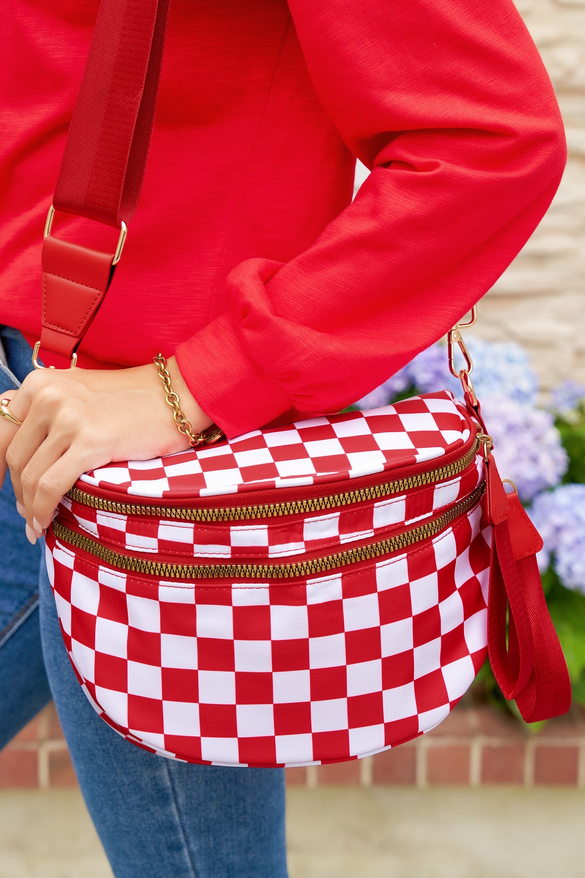 Phalaenopsis Checkered Print Wide Strap Large Crossbody Bag