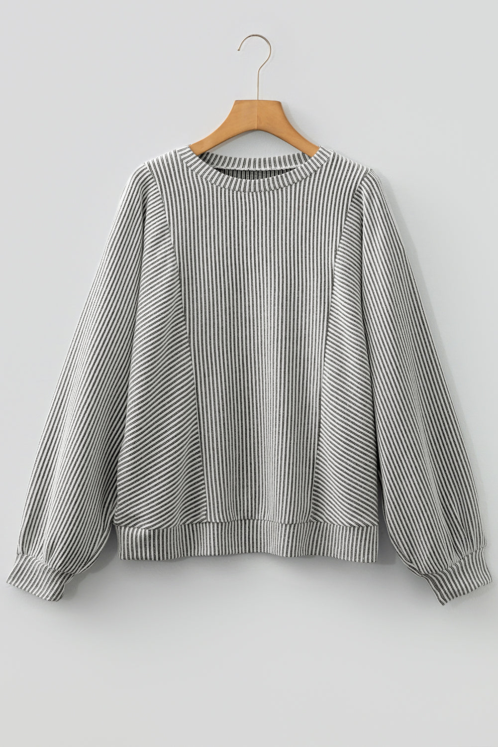 Gray Ribbed Lantern Sleeve Top