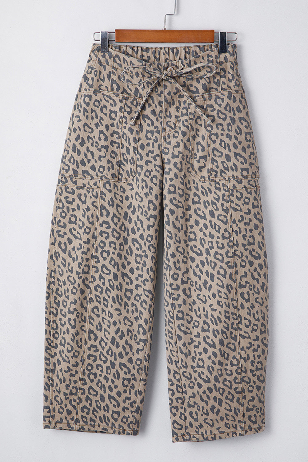 Leopard Drawstring Barrel Jeans