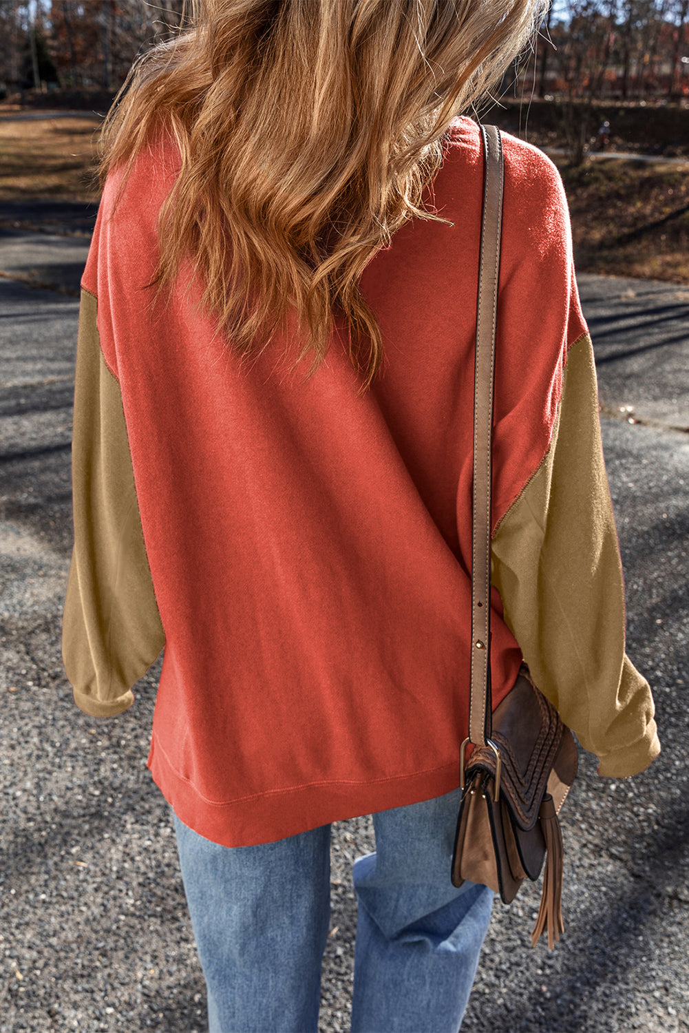 Mineral Red Two-Tone Patchwork Sweatshirt