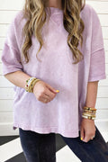 Dear-Lover Orchid Petal Mineral Wash Drop Sleeve Patchwork Plus Tee, casual women's top with floral print and relaxed fit.