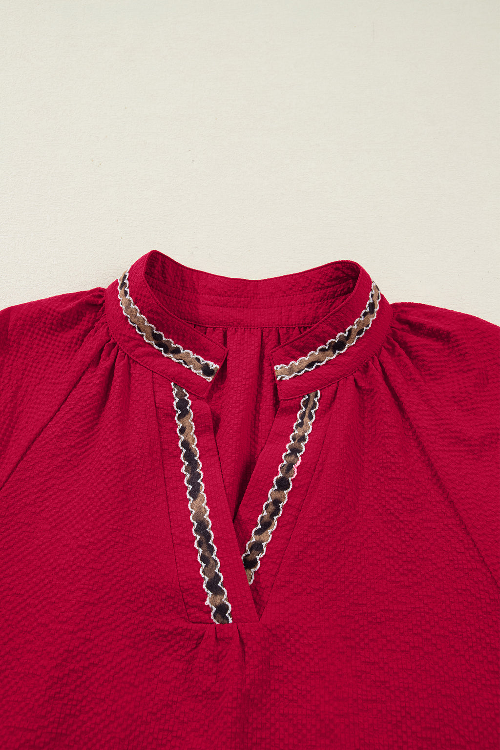 Racing Red Leopard Jacquard Blouse