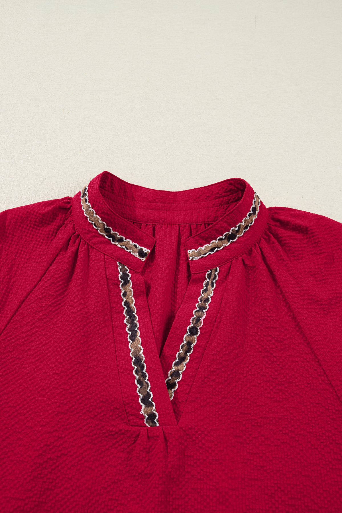 Racing Red Leopard Jacquard Blouse