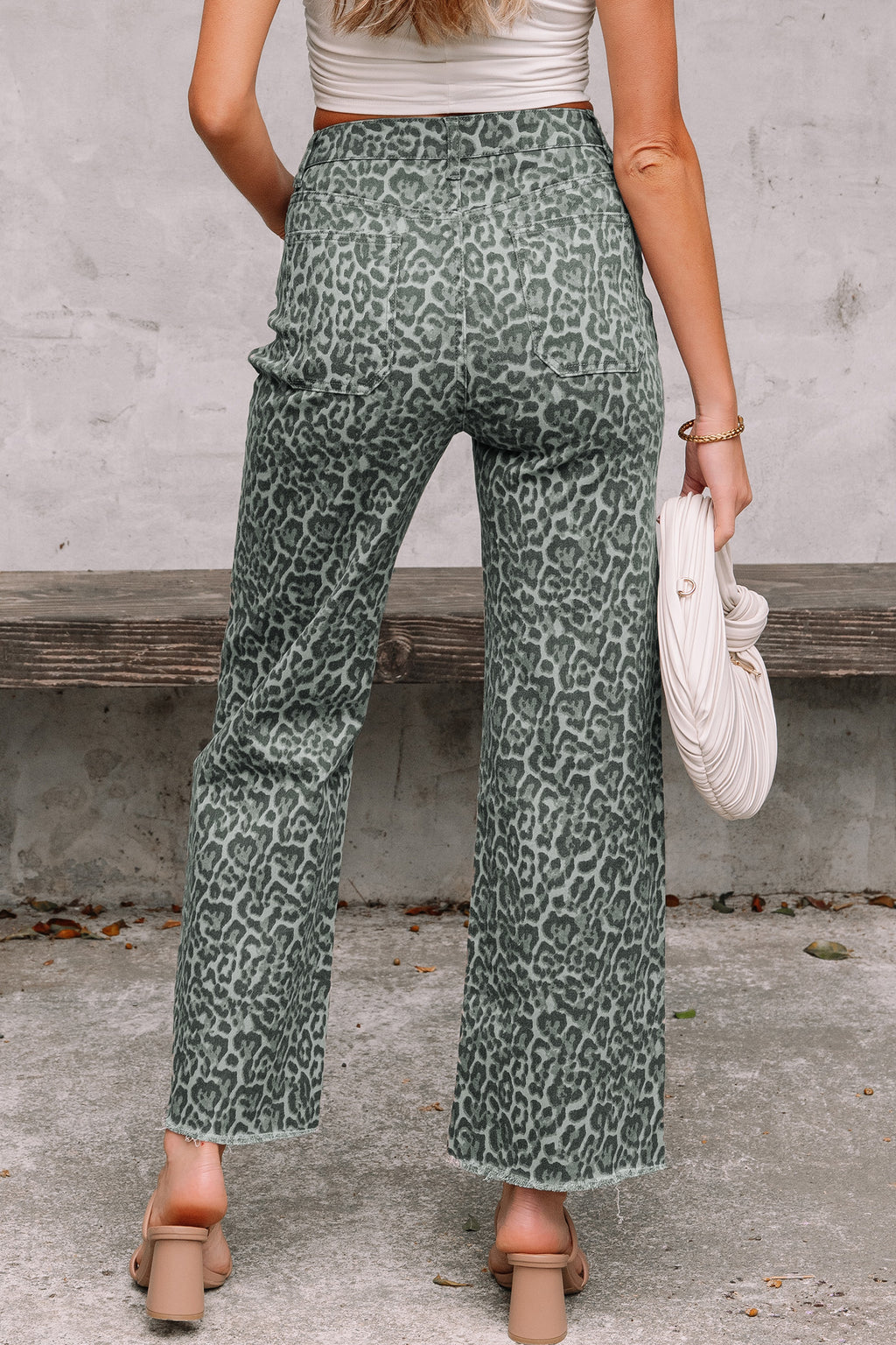 Leopard Frayed Wide-Leg Jeans