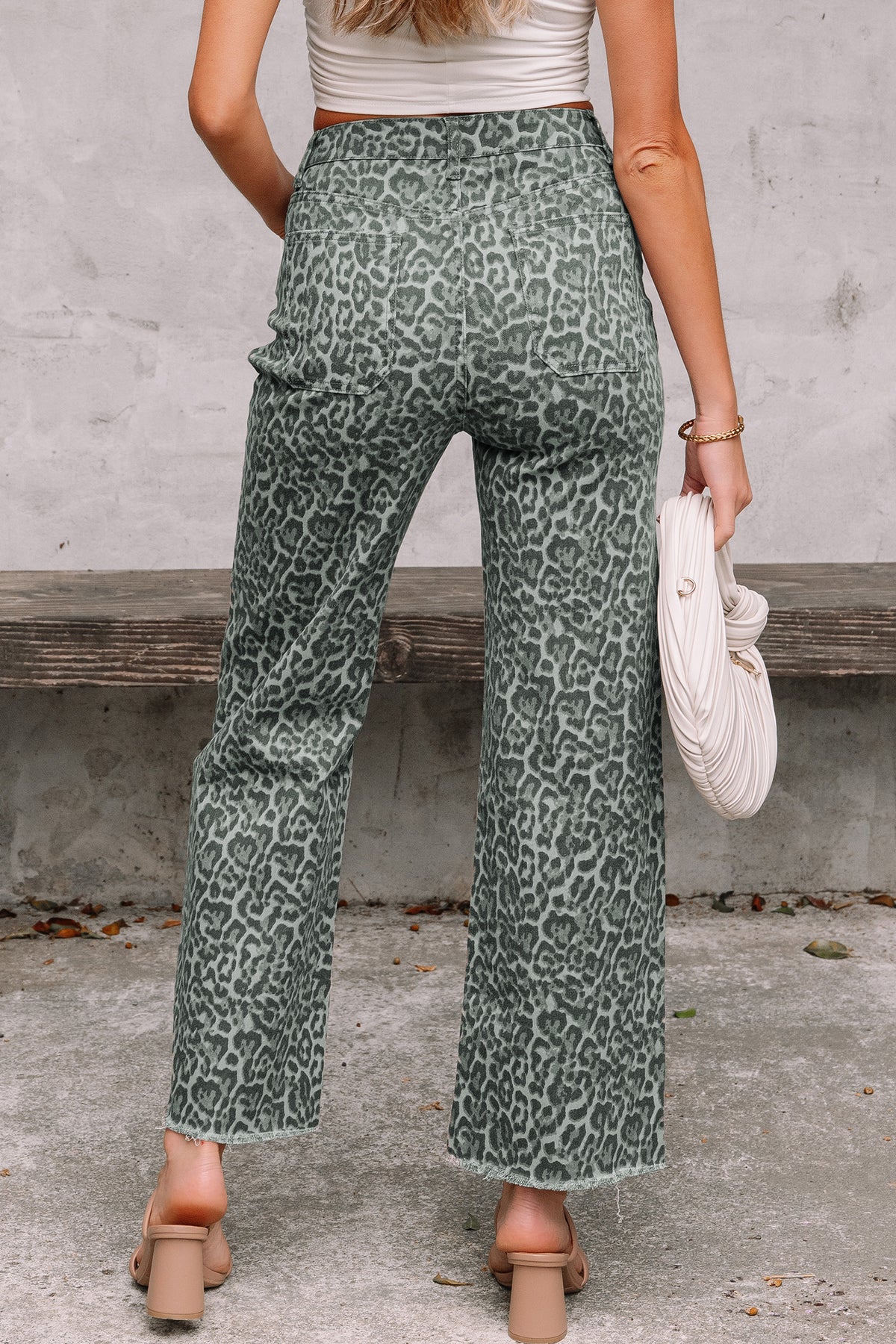 Leopard Frayed Wide-Leg Jeans