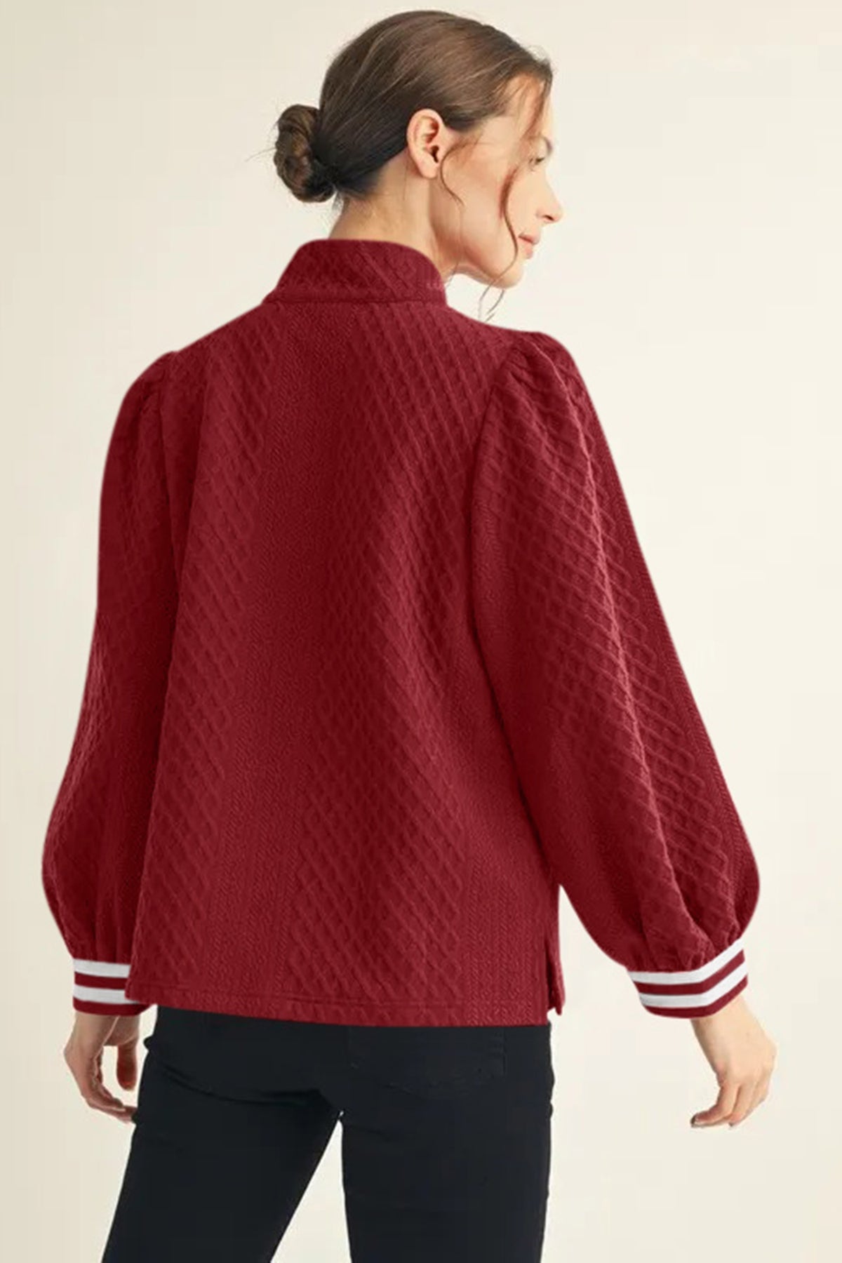Racing Red Zip-Neck Patchwork Sweatshirt